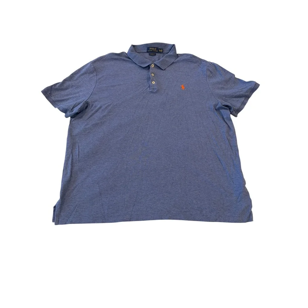 Polo Ralph Lauren Mens XL Classic Fit Polo Shirt Heather Blue Orange Pony Logo